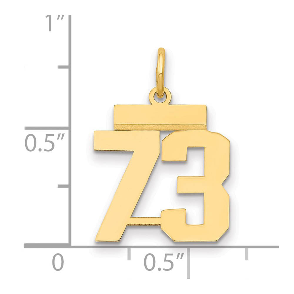 Alternate view of the 14k Yellow Gold, Athletic Collection, Small Polished Number 73 Pendant by The Black Bow Jewelry Co.