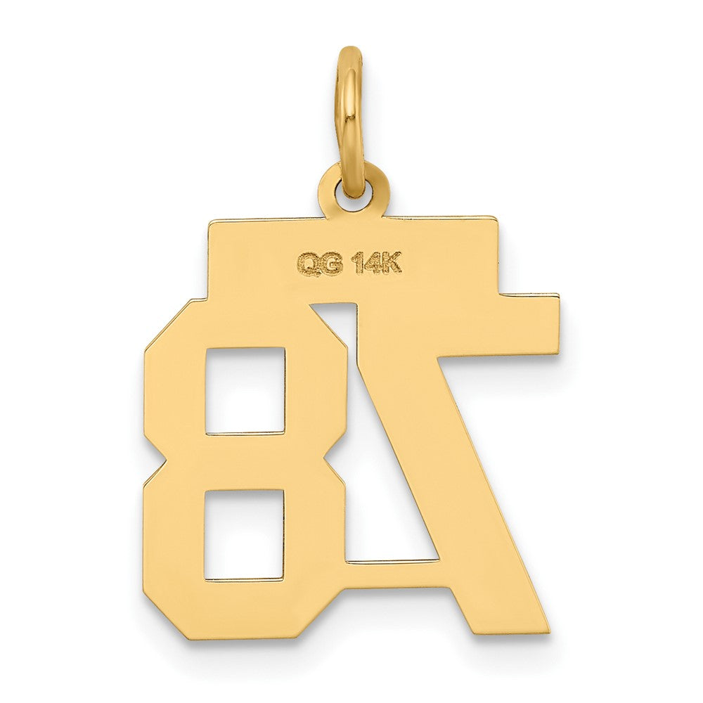 Alternate view of the 14k Yellow Gold, Athletic Collection, Small Polished Number 78 Pendant by The Black Bow Jewelry Co.