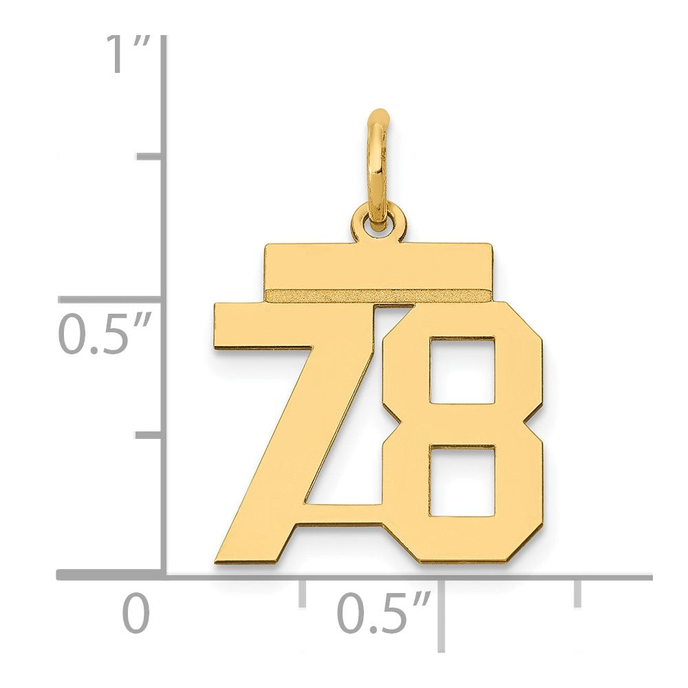 Alternate view of the 14k Yellow Gold, Athletic Collection, Small Polished Number 78 Pendant by The Black Bow Jewelry Co.