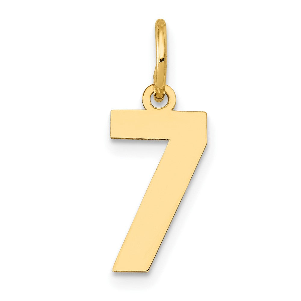 14k Yellow Gold, Athletic Collection, Small Polished Number 7 Pendant, Item P10390-7 by The Black Bow Jewelry Co.