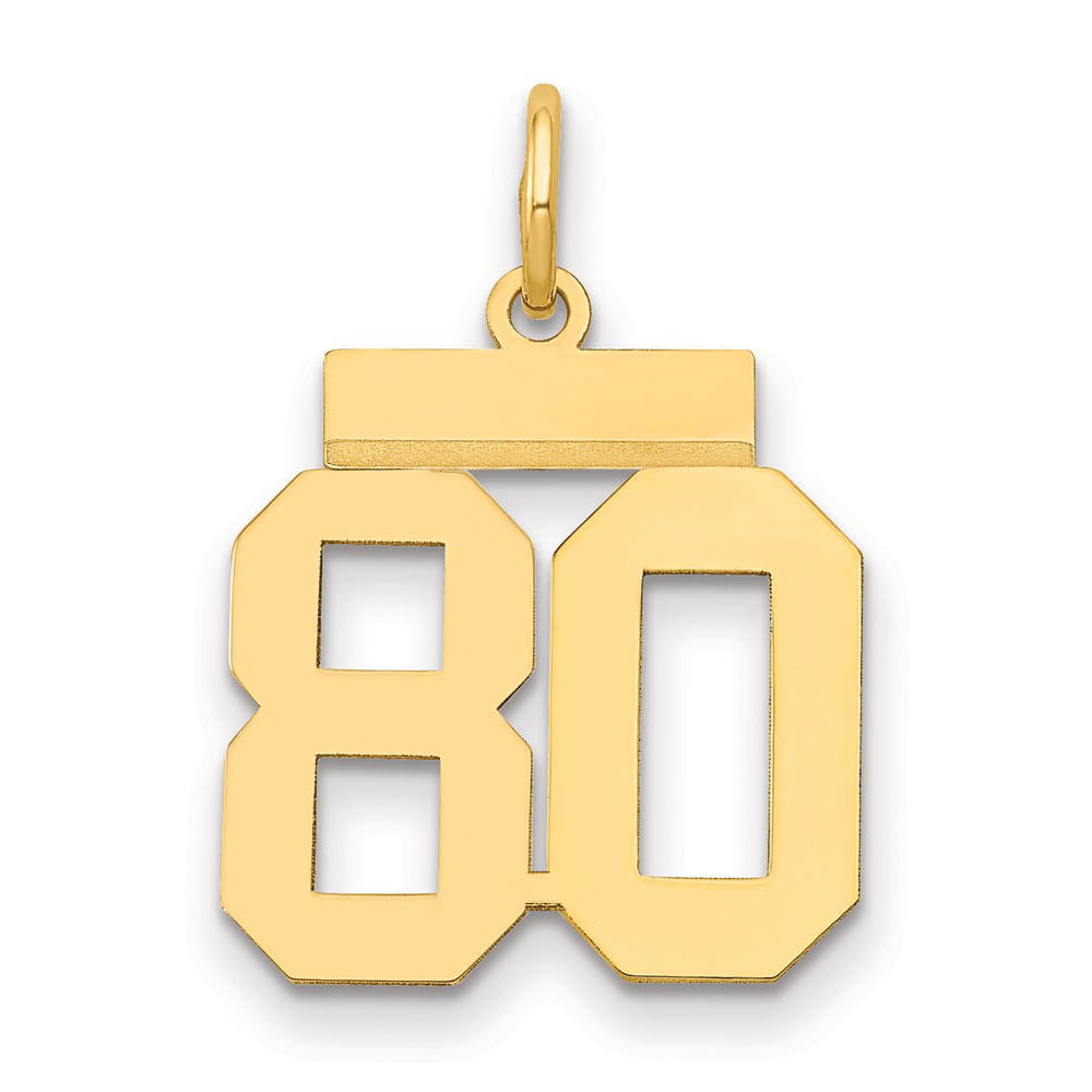 14k Yellow Gold, Athletic Collection, Small Polished Number 80 Pendant, Item P10390-80 by The Black Bow Jewelry Co.