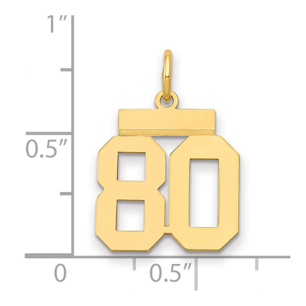 Alternate view of the 14k Yellow Gold, Athletic Collection, Small Polished Number 80 Pendant by The Black Bow Jewelry Co.