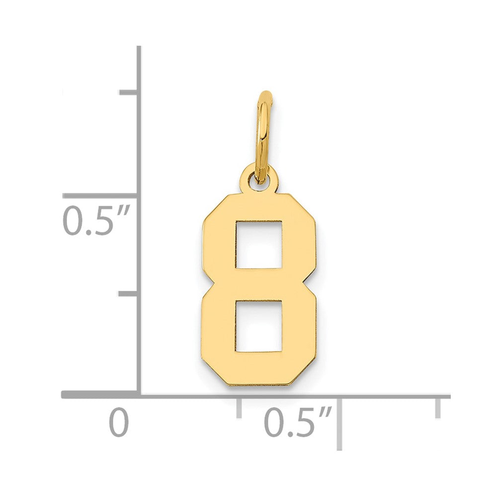 Alternate view of the 14k Yellow Gold, Athletic Collection, Small Polished Number 8 Pendant by The Black Bow Jewelry Co.