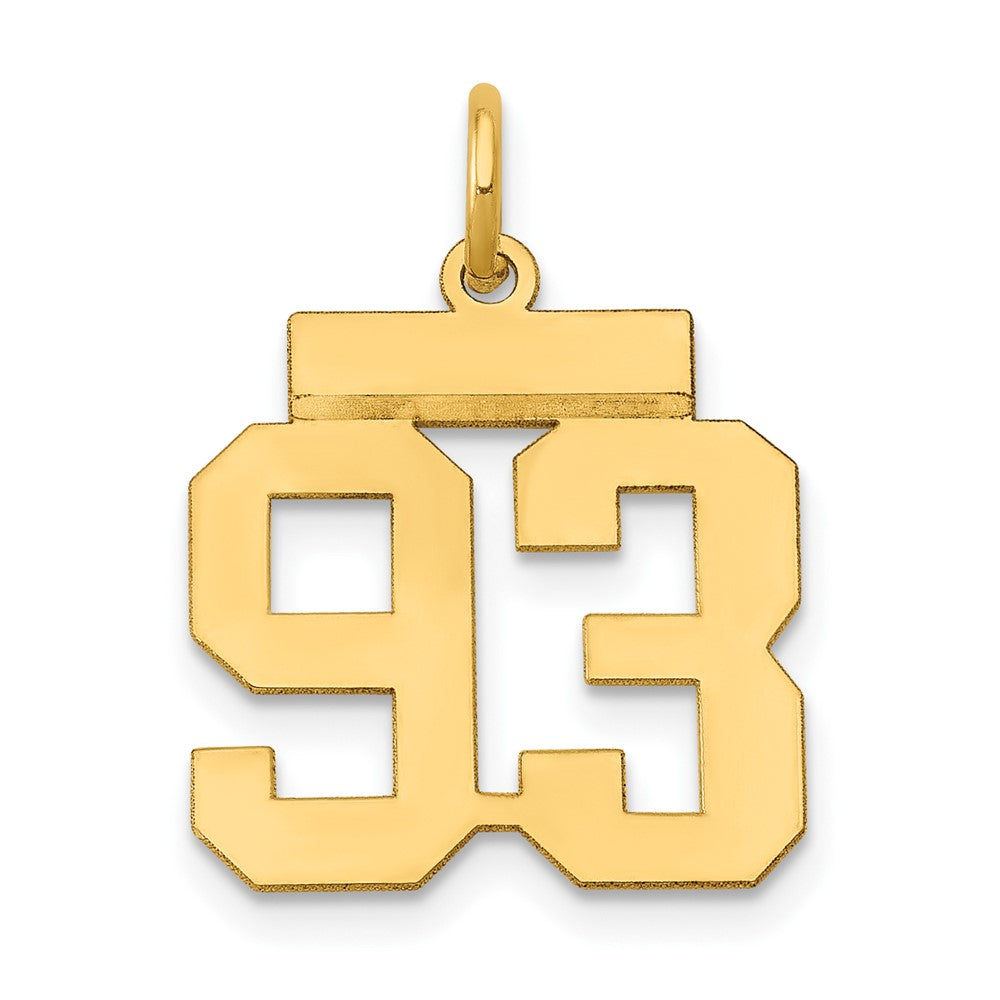 14k Yellow Gold, Athletic Collection, Small Polished Number 93 Pendant, Item P10390-93 by The Black Bow Jewelry Co.