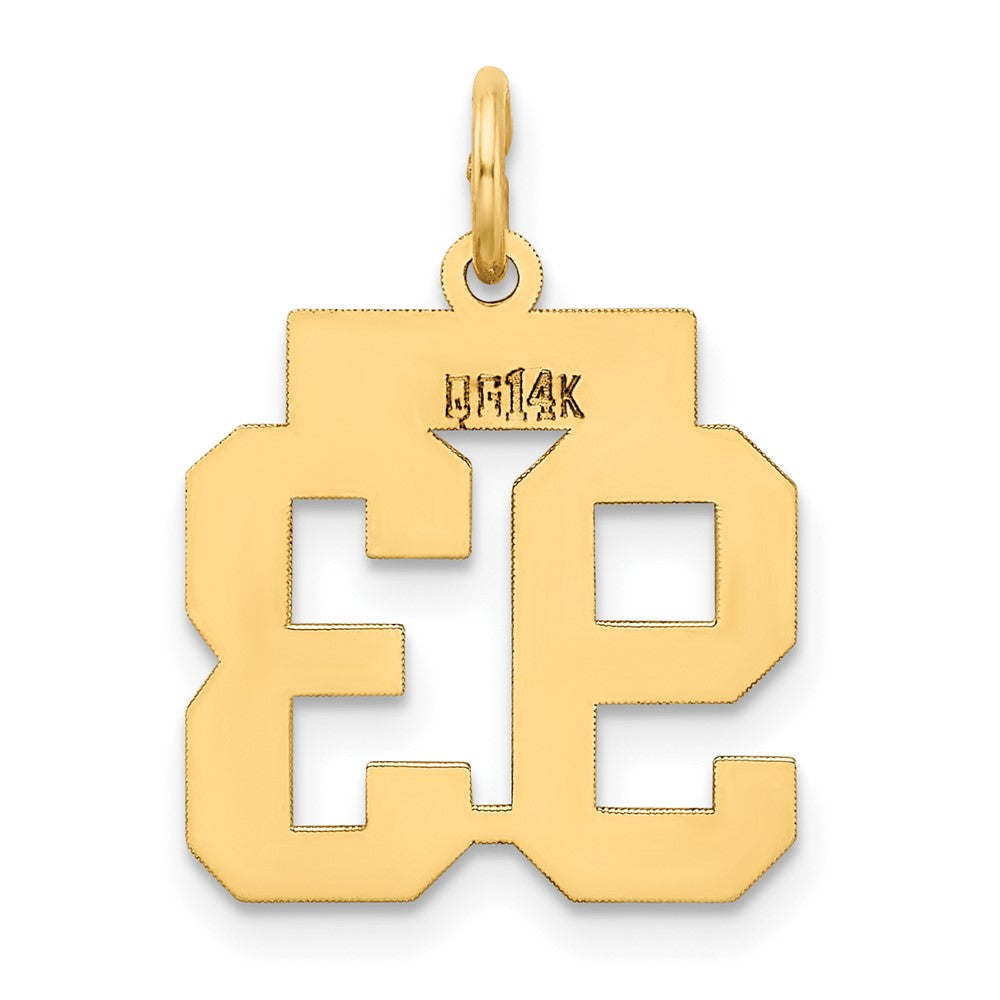 Alternate view of the 14k Yellow Gold, Athletic Collection, Small Polished Number 93 Pendant by The Black Bow Jewelry Co.