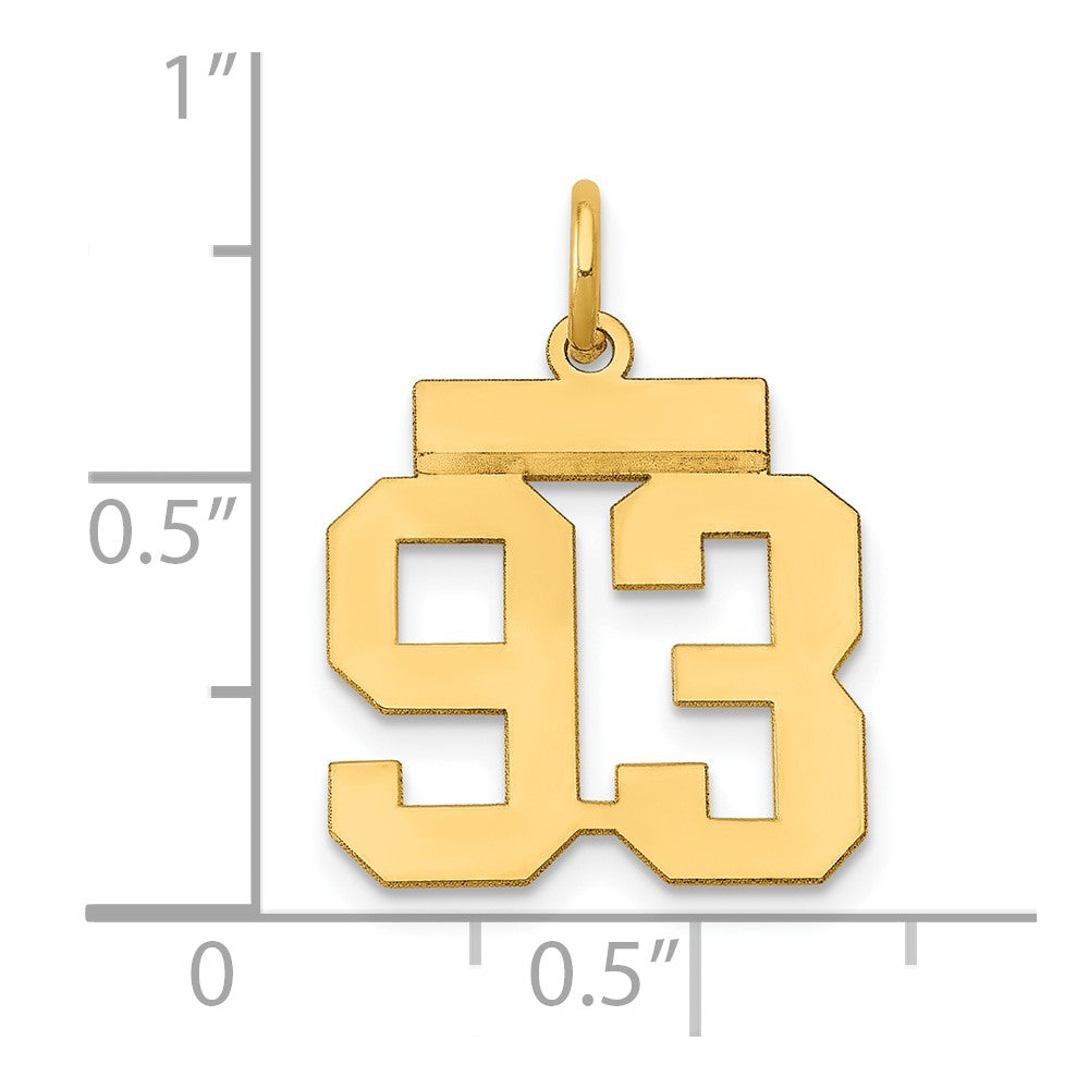 Alternate view of the 14k Yellow Gold, Athletic Collection, Small Polished Number 93 Pendant by The Black Bow Jewelry Co.