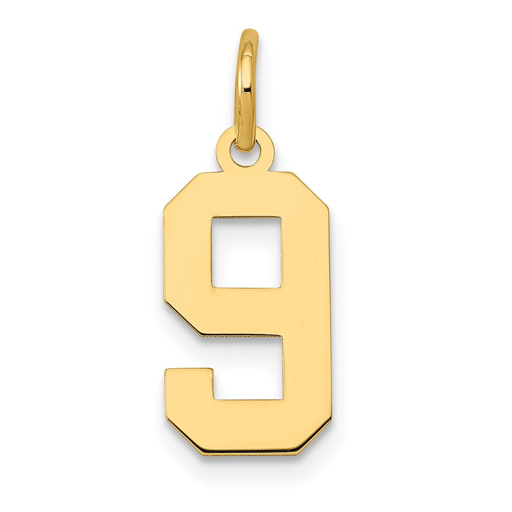 14k Yellow Gold, Athletic Collection, Small Polished Number 9 Pendant, Item P10390-9 by The Black Bow Jewelry Co.