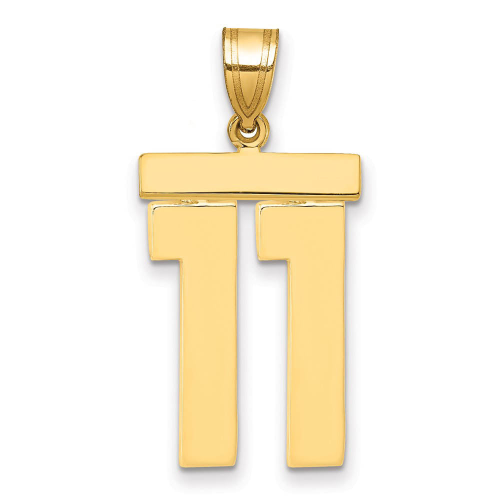 14k Yellow Gold, Athletic Collection, Large Polished Number 11 Pendant, Item P10399-11 by The Black Bow Jewelry Co.