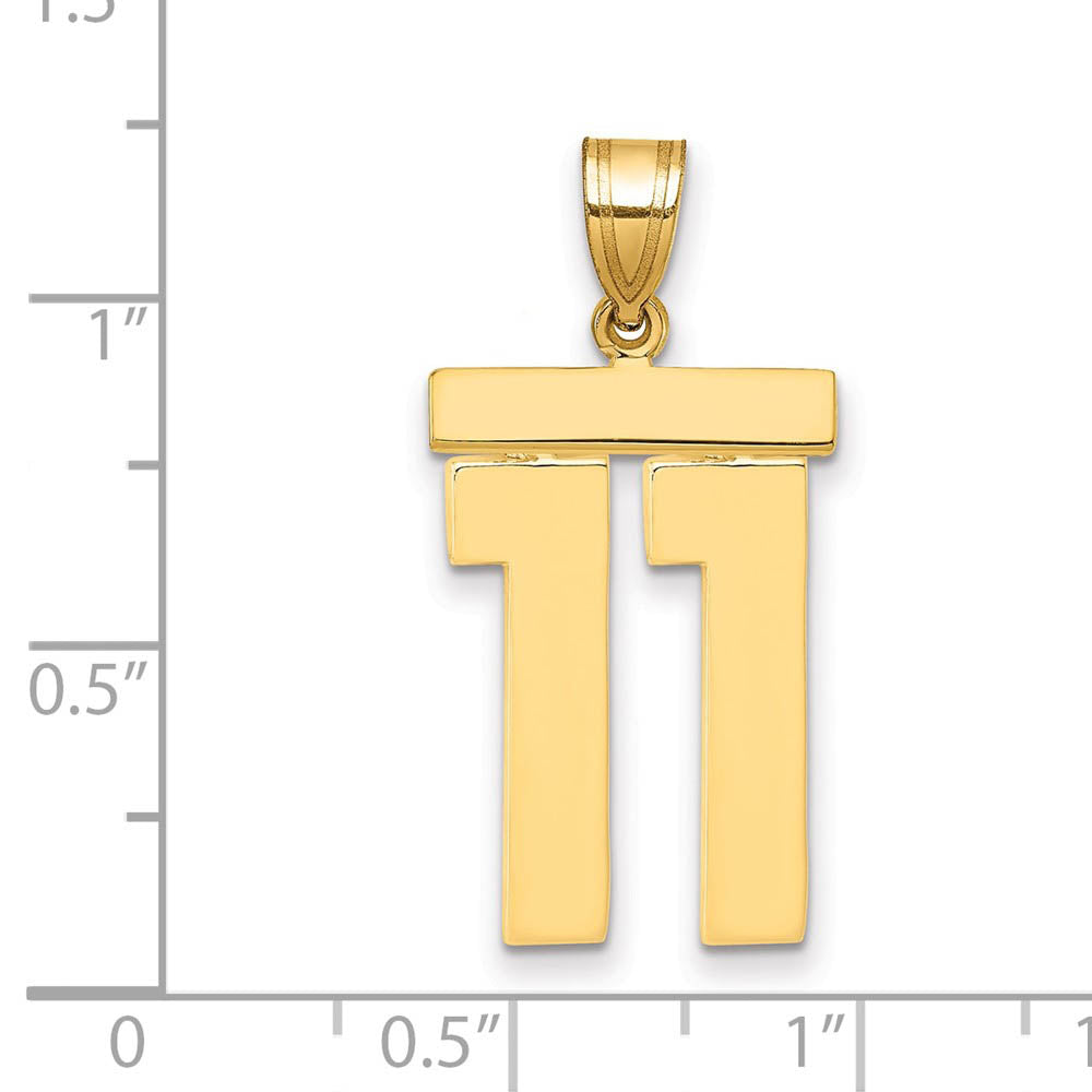 Alternate view of the 14k Yellow Gold, Athletic Collection, Large Polished Number 11 Pendant by The Black Bow Jewelry Co.