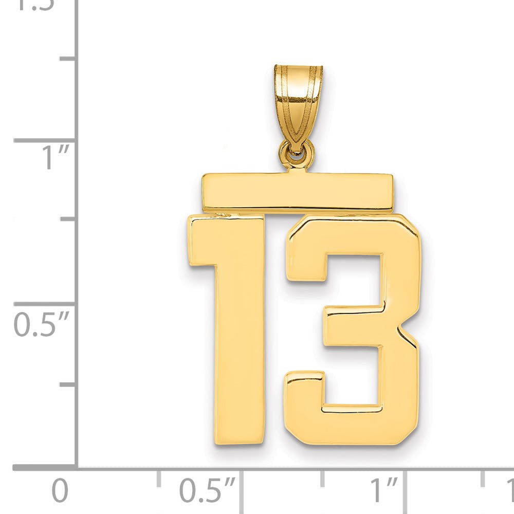 Alternate view of the 14k Yellow Gold, Athletic Collection, Large Polished Number 13 Pendant by The Black Bow Jewelry Co.