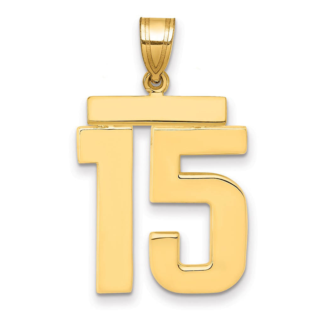 14k Yellow Gold, Athletic Collection, Large Polished Number 15 Pendant, Item P10399-15 by The Black Bow Jewelry Co.