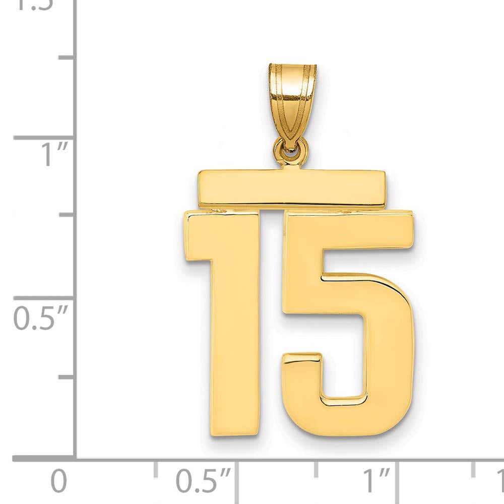 Alternate view of the 14k Yellow Gold, Athletic Collection, Large Polished Number 15 Pendant by The Black Bow Jewelry Co.