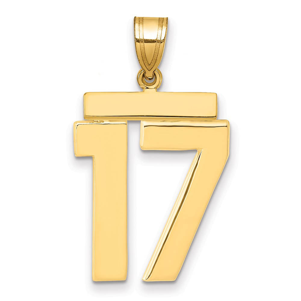 14k Yellow Gold, Athletic Collection, Large Polished Number 17 Pendant, Item P10399-17 by The Black Bow Jewelry Co.