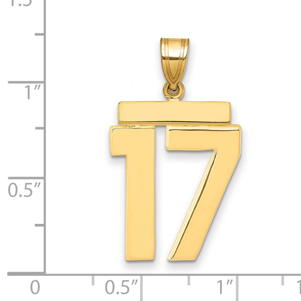Alternate view of the 14k Yellow Gold, Athletic Collection, Large Polished Number 17 Pendant by The Black Bow Jewelry Co.