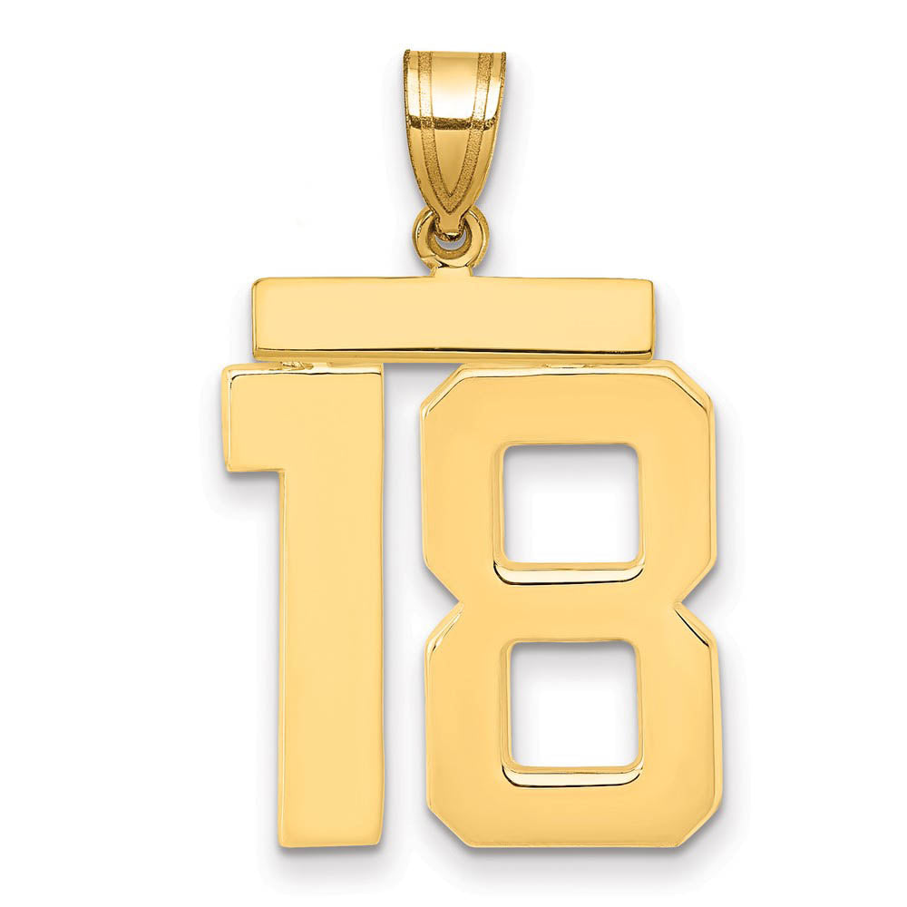 14k Yellow Gold, Athletic Collection, Large Polished Number 18 Pendant, Item P10399-18 by The Black Bow Jewelry Co.