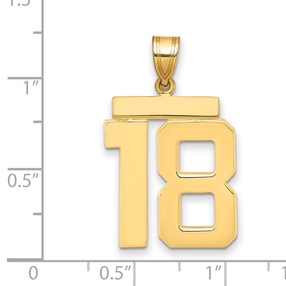 Alternate view of the 14k Yellow Gold, Athletic Collection, Large Polished Number 18 Pendant by The Black Bow Jewelry Co.