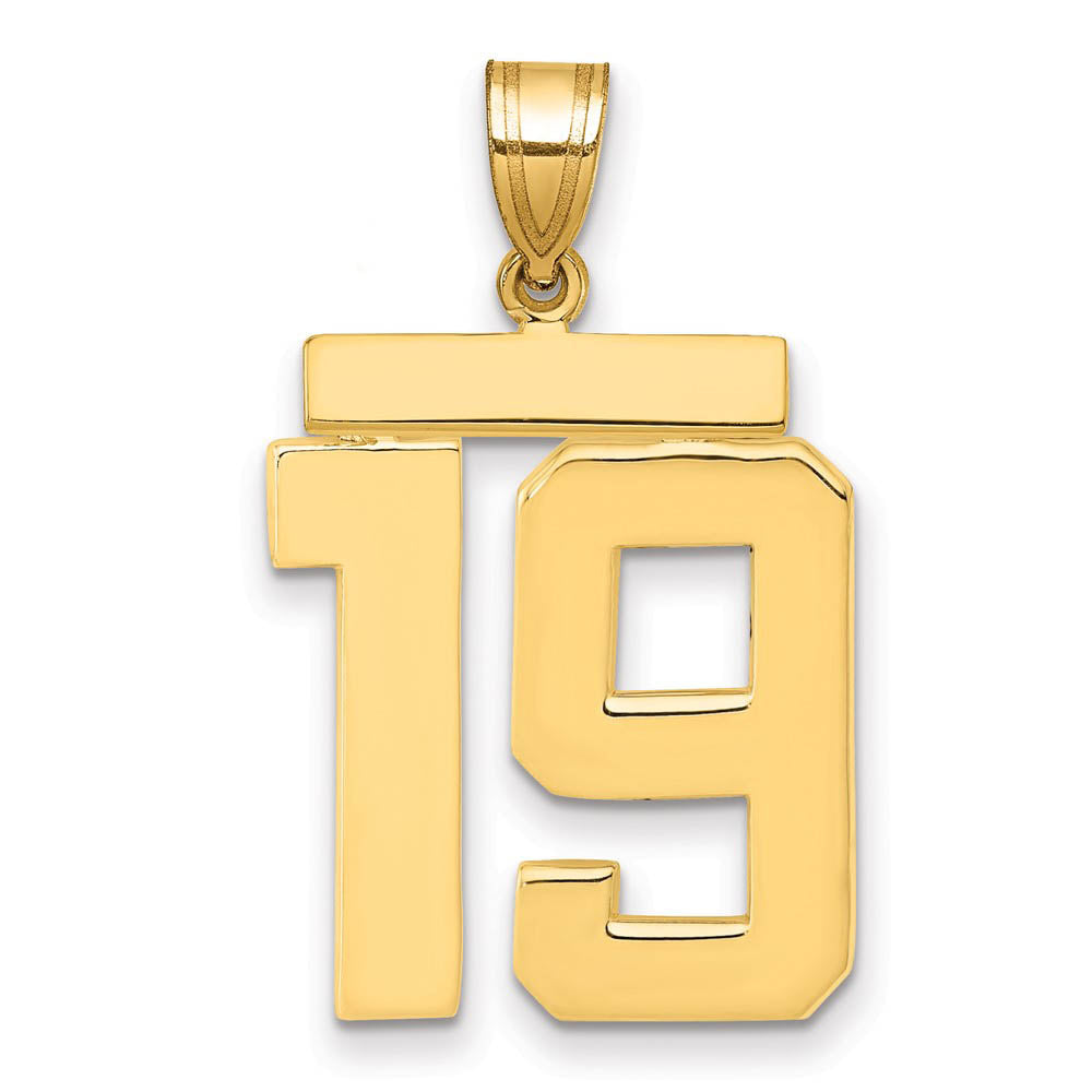 14k Yellow Gold, Athletic Collection, Large Polished Number 19 Pendant ...