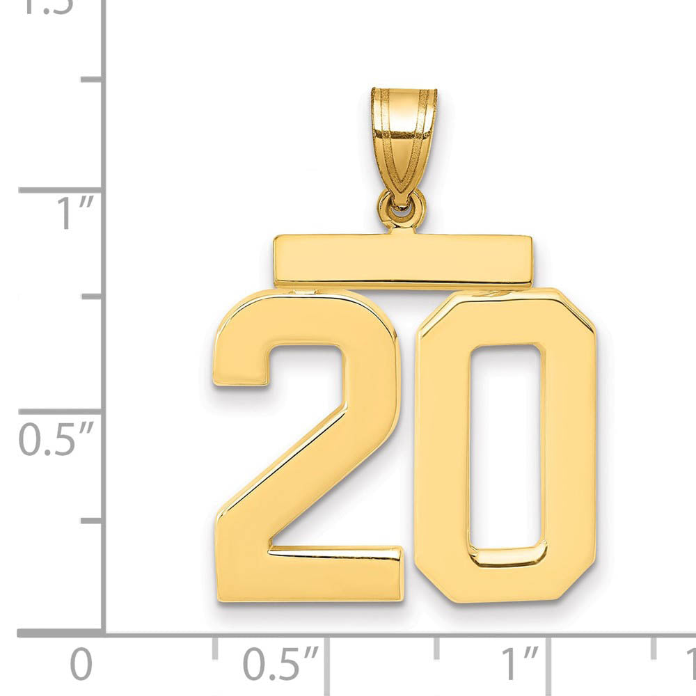 Alternate view of the 14k Yellow Gold, Athletic Collection, Large Polished Number 20 Pendant by The Black Bow Jewelry Co.