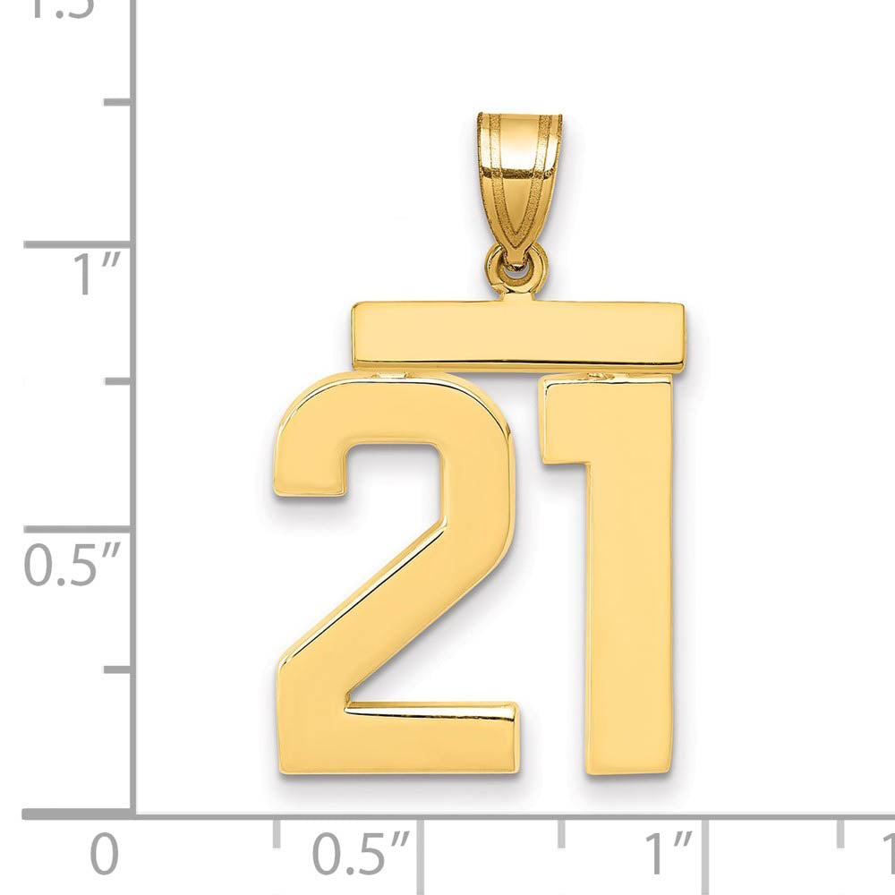 Alternate view of the 14k Yellow Gold, Athletic Collection, Large Polished Number 21 Pendant by The Black Bow Jewelry Co.