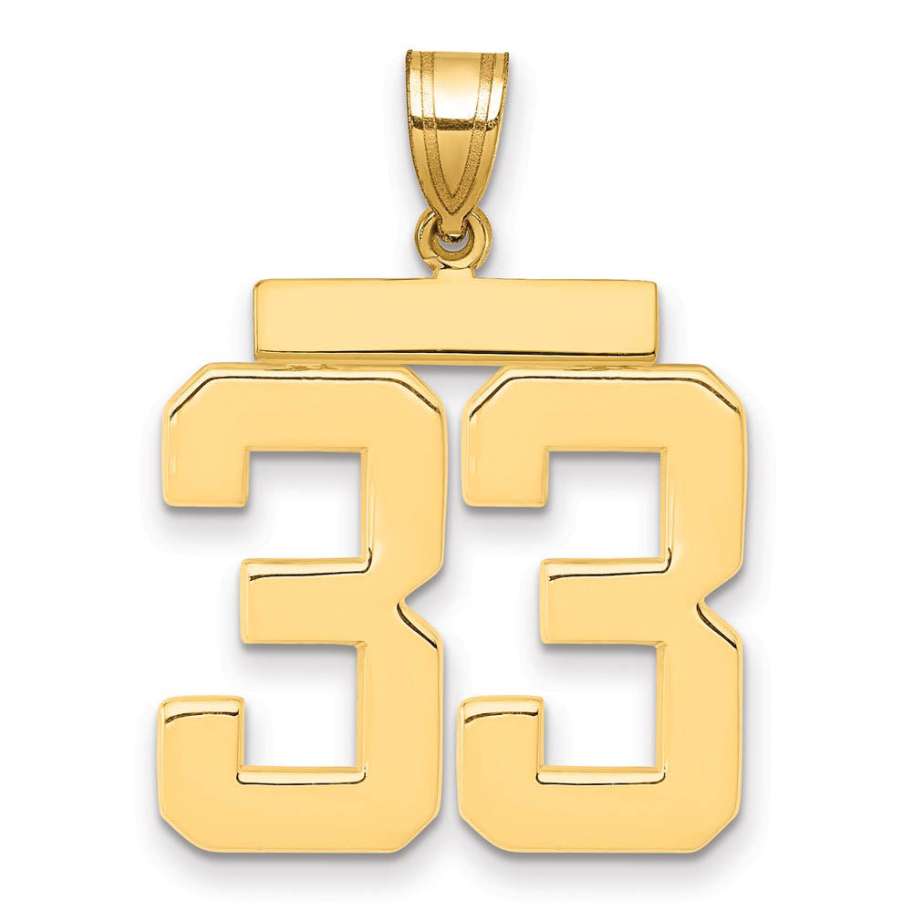 14k Yellow Gold, Athletic Collection, Large Polished Number 33 Pendant, Item P10399-33 by The Black Bow Jewelry Co.