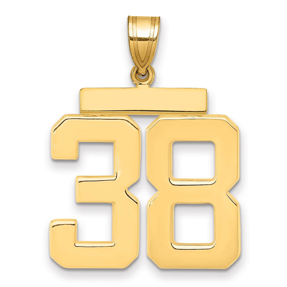 14k Yellow Gold, Athletic Collection, Large Polished Number 38 Pendant, Item P10399-38 by The Black Bow Jewelry Co.