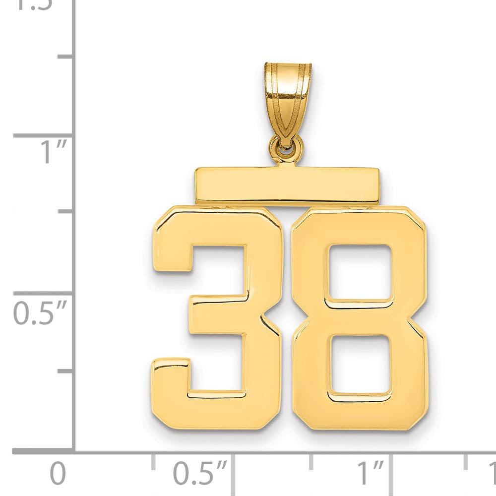 Alternate view of the 14k Yellow Gold, Athletic Collection, Large Polished Number 38 Pendant by The Black Bow Jewelry Co.