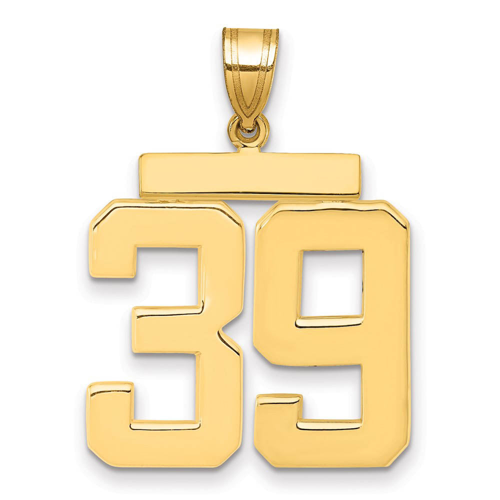 14k Yellow Gold, Athletic Collection, Large Polished Number 39 Pendant, Item P10399-39 by The Black Bow Jewelry Co.