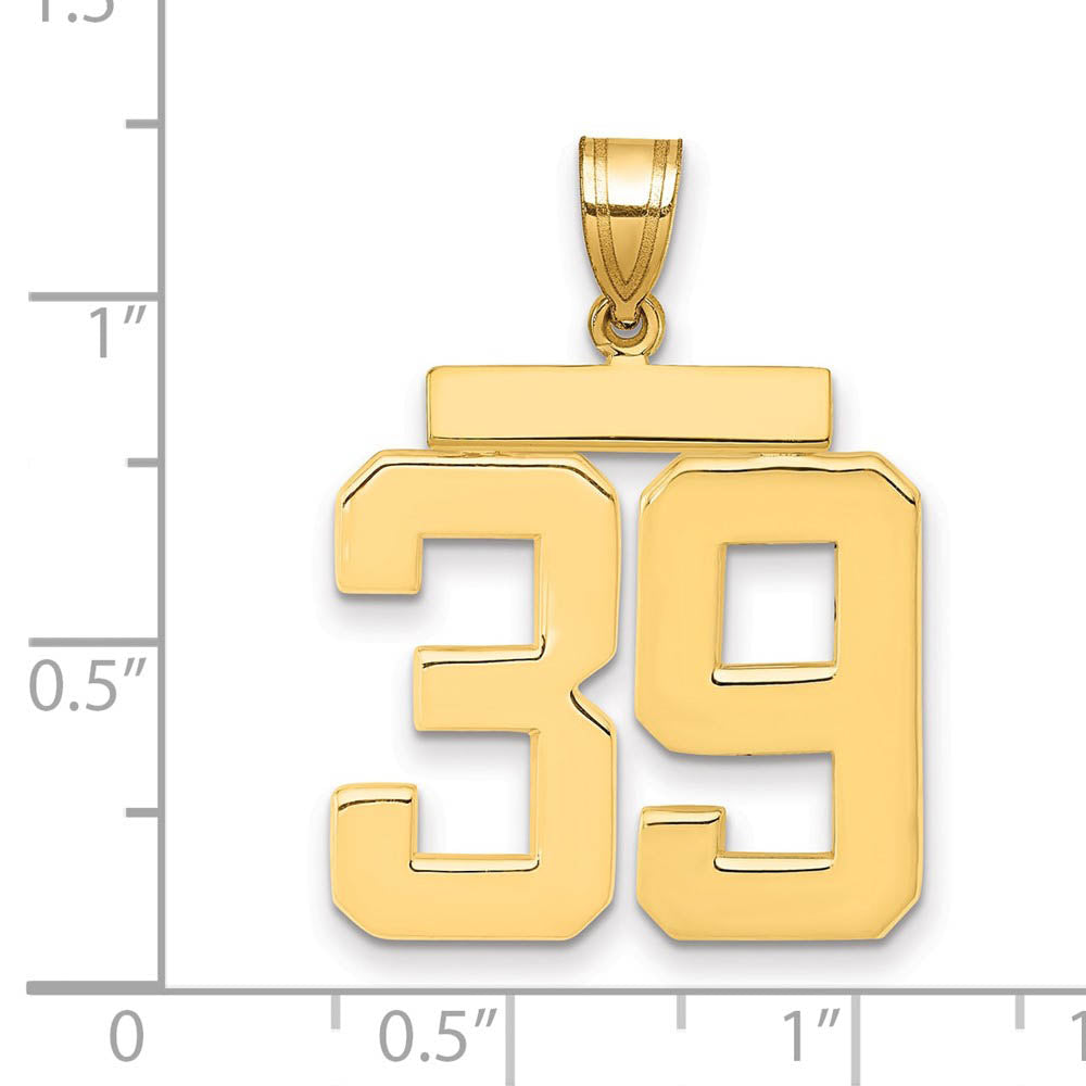 Alternate view of the 14k Yellow Gold, Athletic Collection, Large Polished Number 39 Pendant by The Black Bow Jewelry Co.