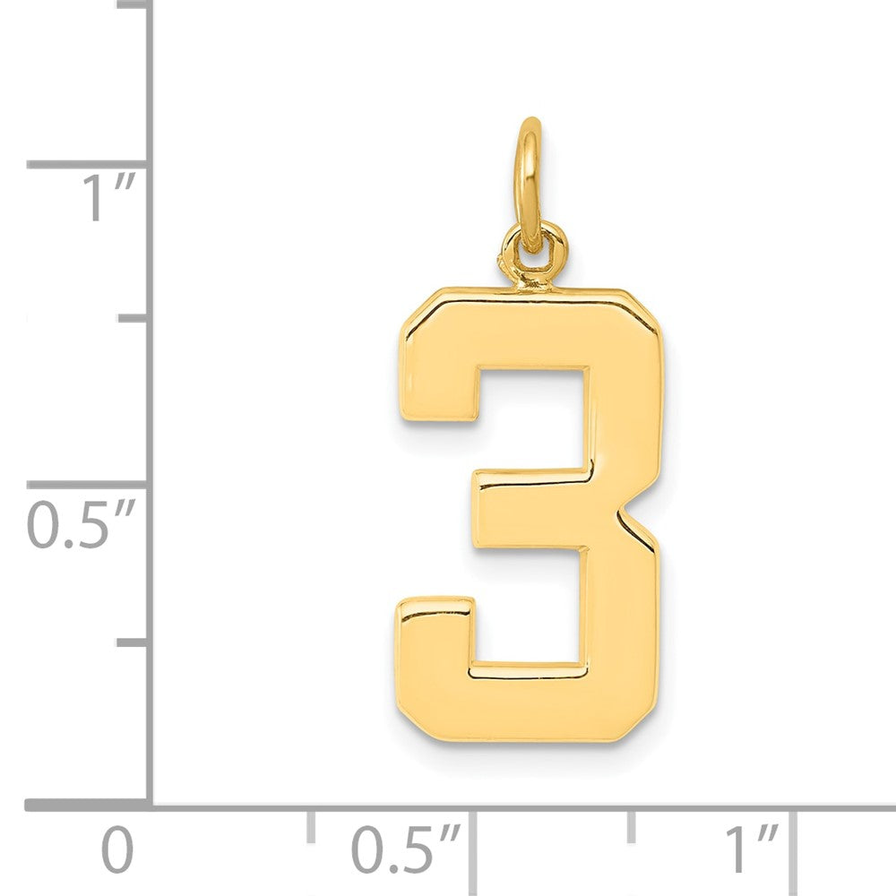 Alternate view of the 14k Yellow Gold, Athletic Collection, Large Polished Number 3 Pendant by The Black Bow Jewelry Co.