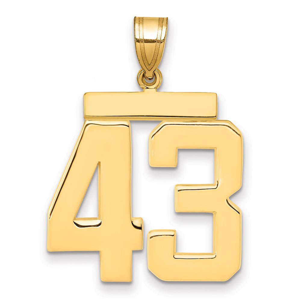 14k Yellow Gold, Athletic Collection, Large Polished Number 43 Pendant, Item P10399-43 by The Black Bow Jewelry Co.