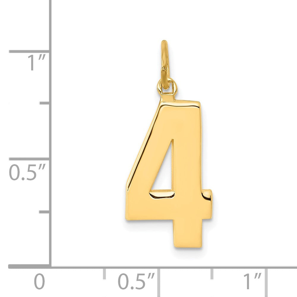 Alternate view of the 14k Yellow Gold, Athletic Collection, Large Polished Number 4 Pendant by The Black Bow Jewelry Co.