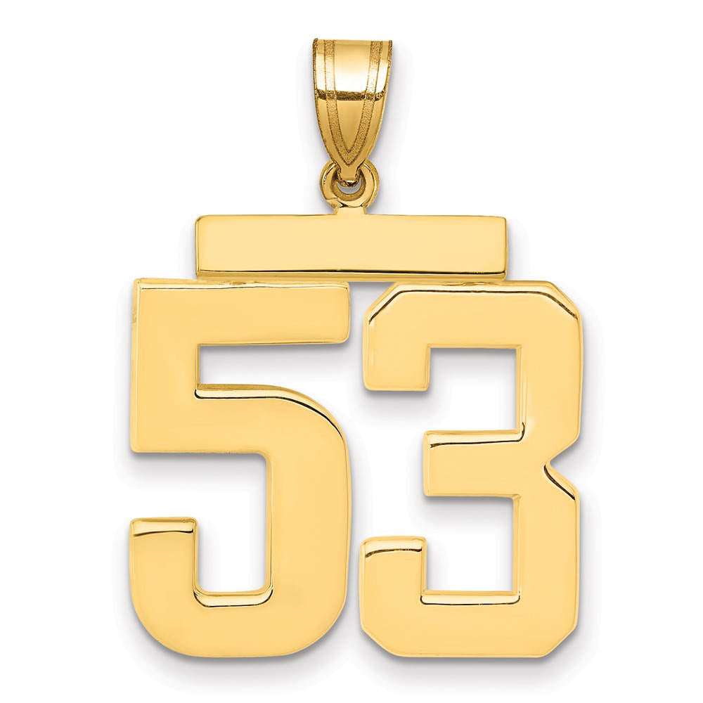 14k Yellow Gold, Athletic Collection, Large Polished Number 53 Pendant, Item P10399-53 by The Black Bow Jewelry Co.