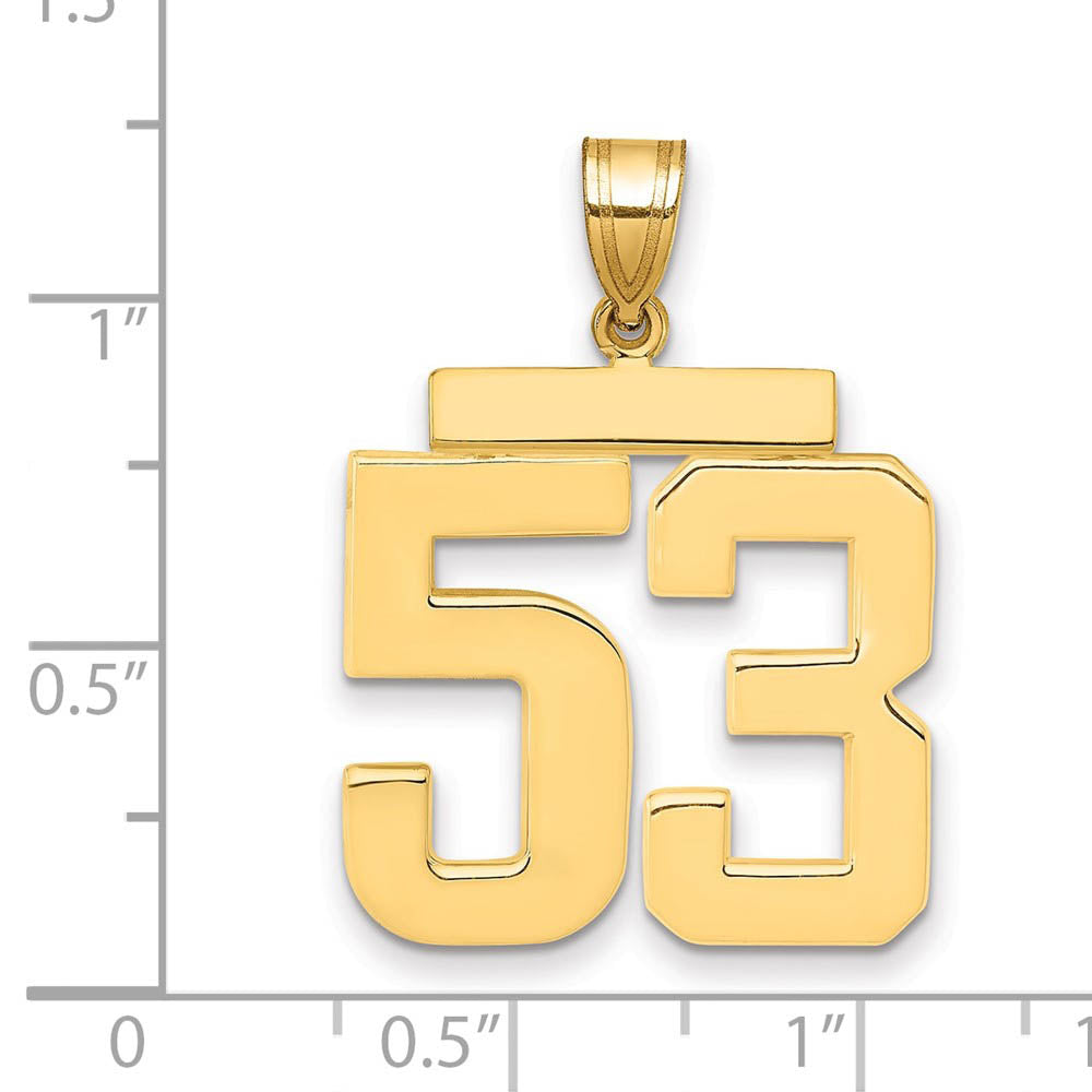 Alternate view of the 14k Yellow Gold, Athletic Collection, Large Polished Number 53 Pendant by The Black Bow Jewelry Co.