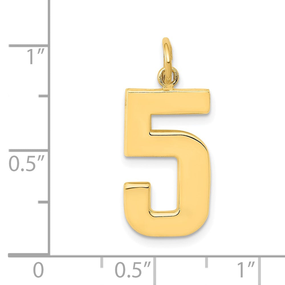 Alternate view of the 14k Yellow Gold, Athletic Collection, Large Polished Number 5 Pendant by The Black Bow Jewelry Co.