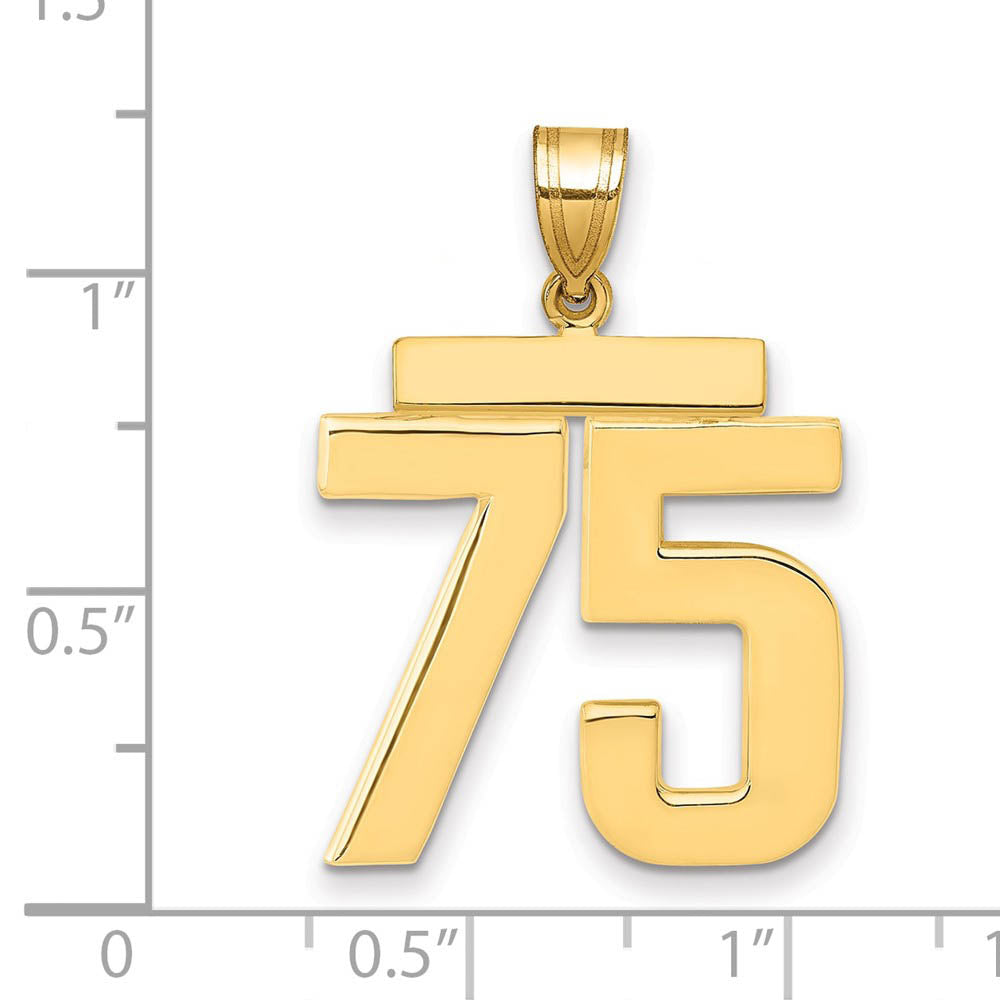Alternate view of the 14k Yellow Gold, Athletic Collection, Large Polished Number 75 Pendant by The Black Bow Jewelry Co.