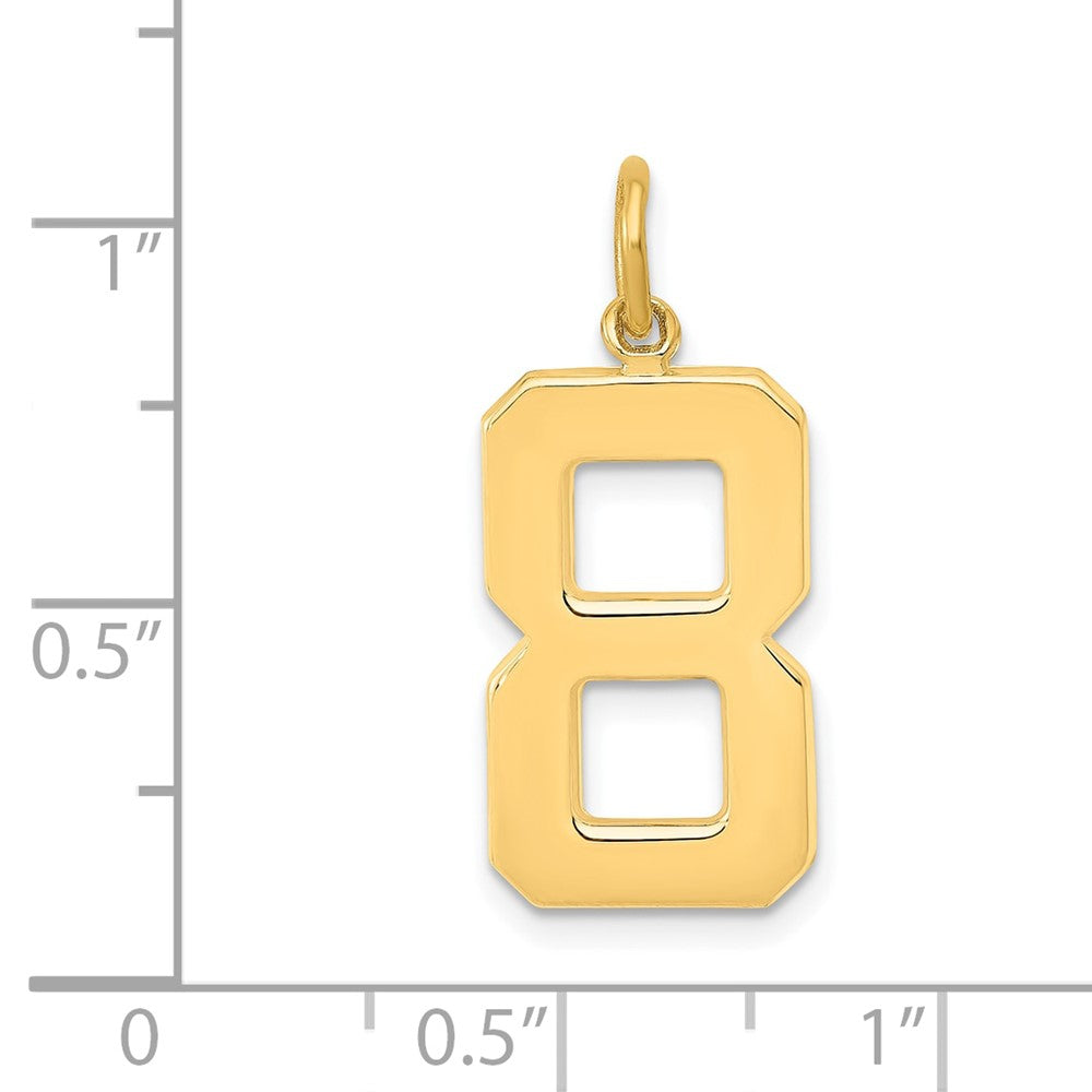 Alternate view of the 14k Yellow Gold, Athletic Collection, Large Polished Number 8 Pendant by The Black Bow Jewelry Co.