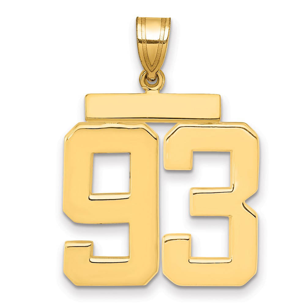 14k Yellow Gold, Athletic Collection, Large Polished Number 93 Pendant, Item P10399-93 by The Black Bow Jewelry Co.