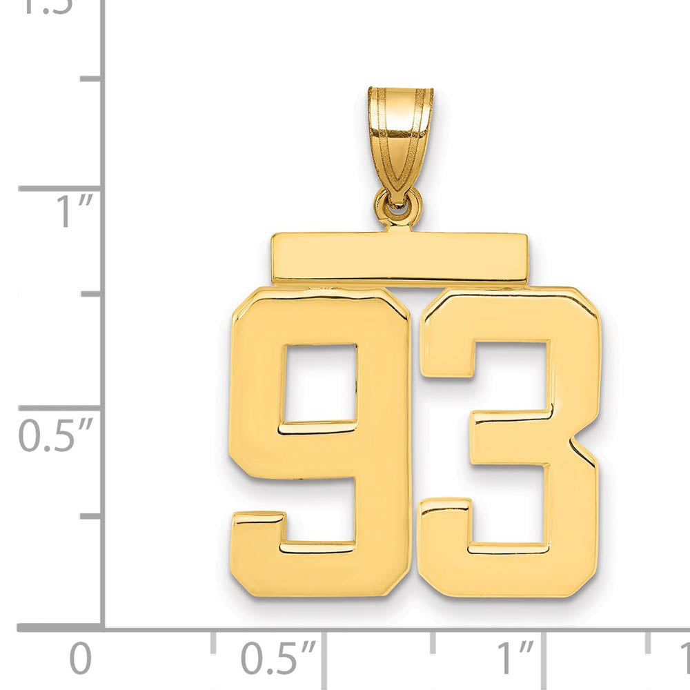 Alternate view of the 14k Yellow Gold, Athletic Collection, Large Polished Number 93 Pendant by The Black Bow Jewelry Co.