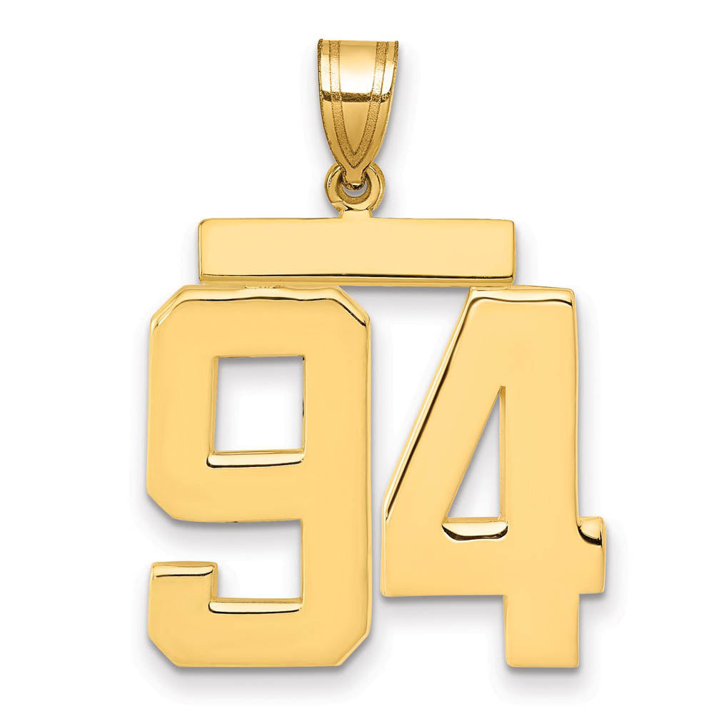 14k Yellow Gold, Athletic Collection, Large Polished Number 94 Pendant, Item P10399-94 by The Black Bow Jewelry Co.