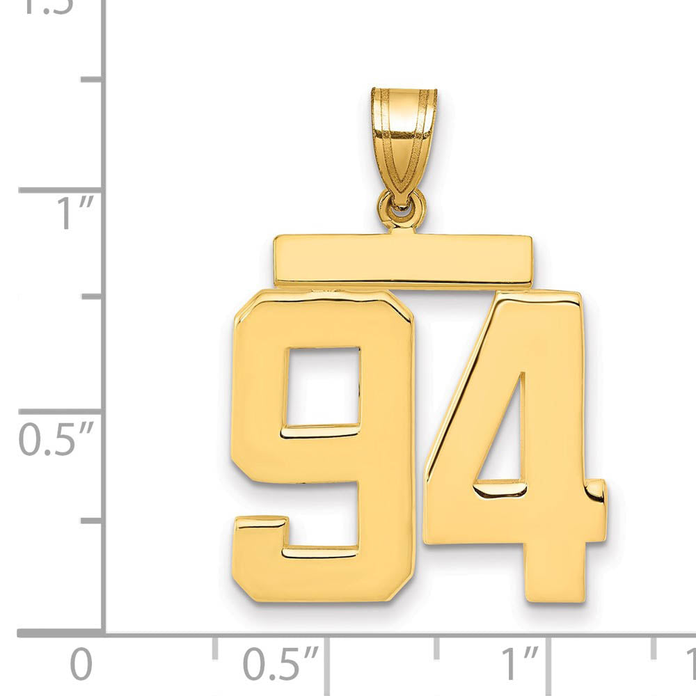 Alternate view of the 14k Yellow Gold, Athletic Collection, Large Polished Number 94 Pendant by The Black Bow Jewelry Co.