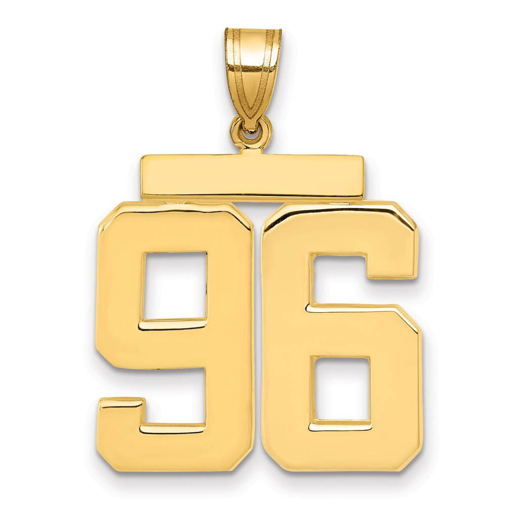 14k Yellow Gold, Athletic Collection, Large Polished Number 96 Pendant, Item P10399-96 by The Black Bow Jewelry Co.
