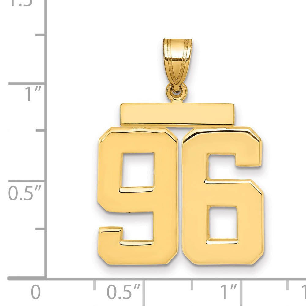 Alternate view of the 14k Yellow Gold, Athletic Collection, Large Polished Number 96 Pendant by The Black Bow Jewelry Co.