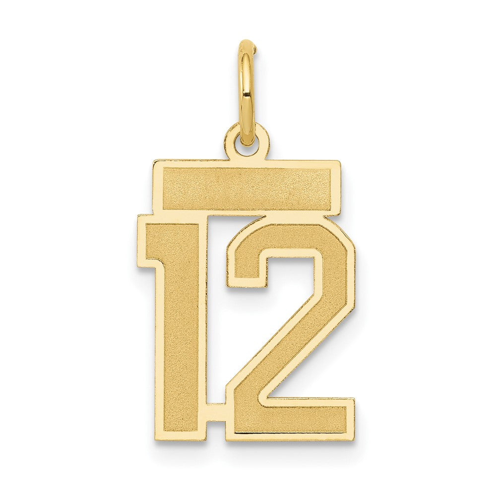 14k Yellow Gold, Jersey Collection, Small Number 12 Pendant, Item P10400-12 by The Black Bow Jewelry Co.