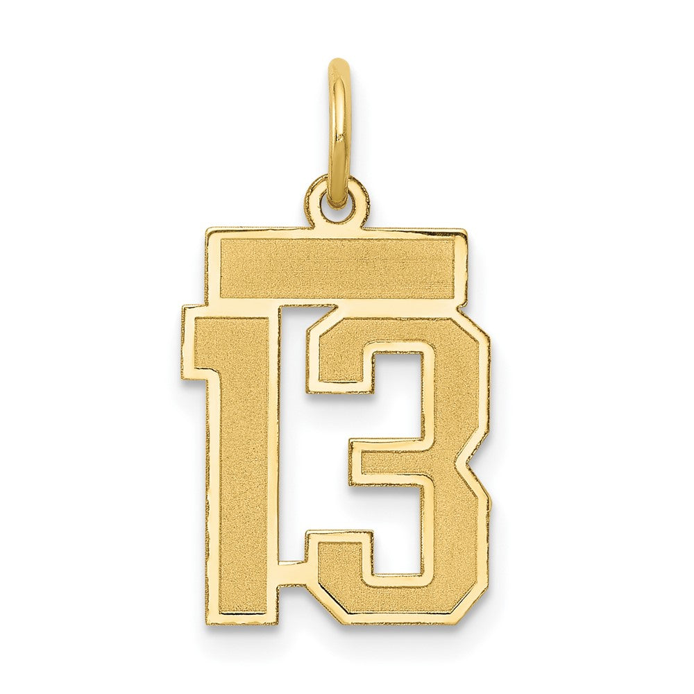 14k Yellow Gold, Jersey Collection, Small Number 13 Pendant, Item P10400-13 by The Black Bow Jewelry Co.