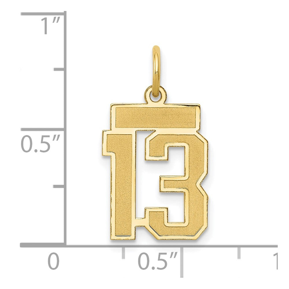 Alternate view of the 14k Yellow Gold, Jersey Collection, Small Number 13 Pendant by The Black Bow Jewelry Co.