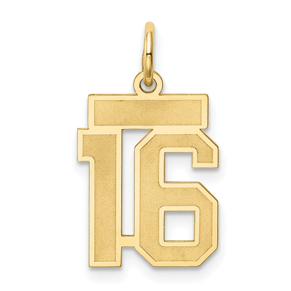 14k Yellow Gold, Jersey Collection, Small Number 16 Pendant, Item P10400-16 by The Black Bow Jewelry Co.