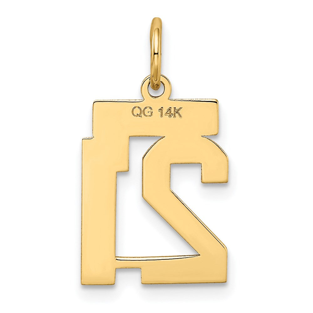 Alternate view of the 14k Yellow Gold, Jersey Collection, Small Number 21 Pendant by The Black Bow Jewelry Co.