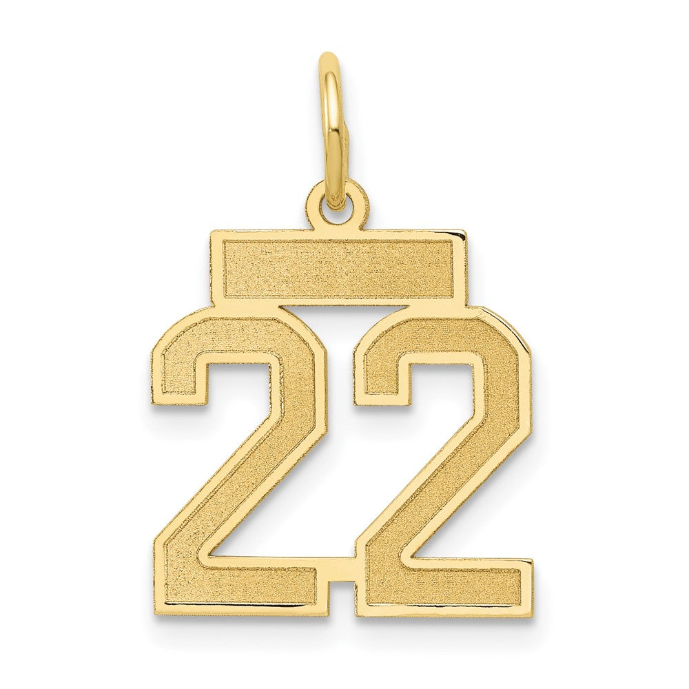 14k Yellow Gold, Jersey Collection, Small Number 22 Pendant, Item P10400-22 by The Black Bow Jewelry Co.