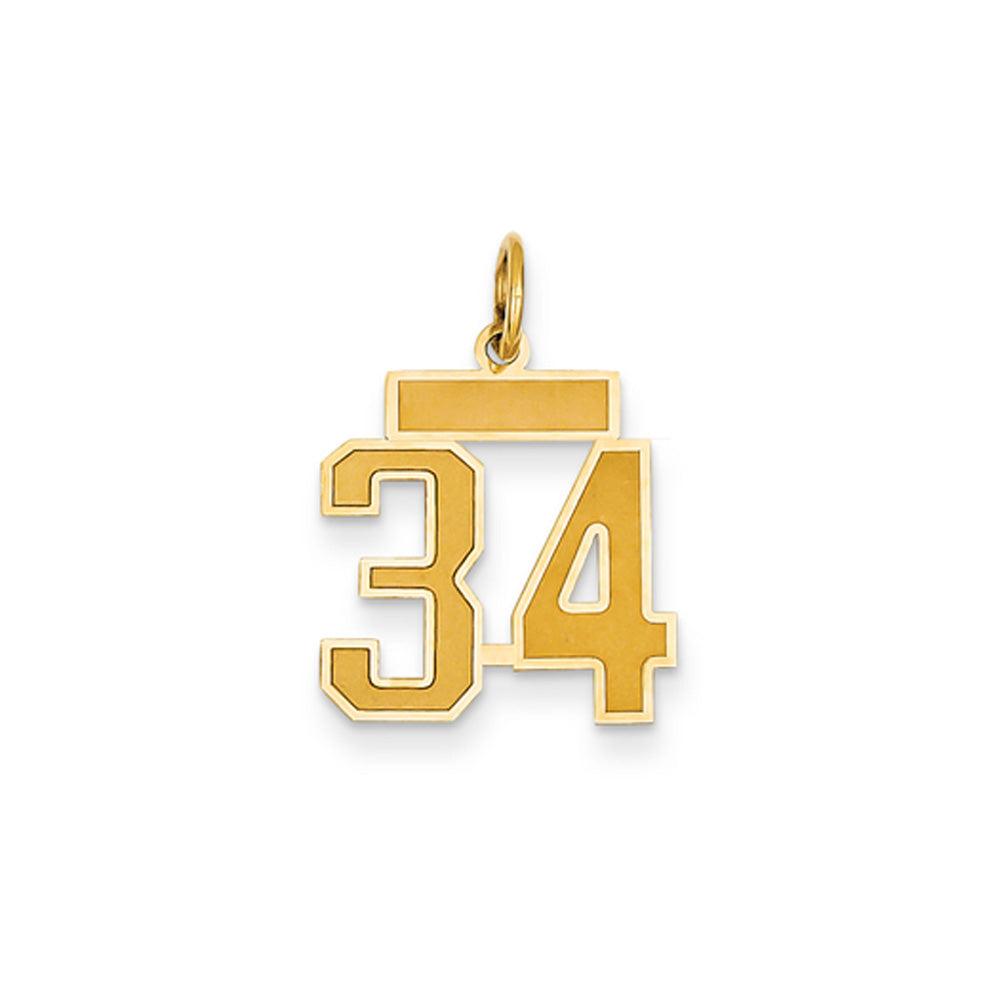 14k Yellow Gold, Jersey Collection, Small Number 34 Pendant, Item P10400-34 by The Black Bow Jewelry Co.