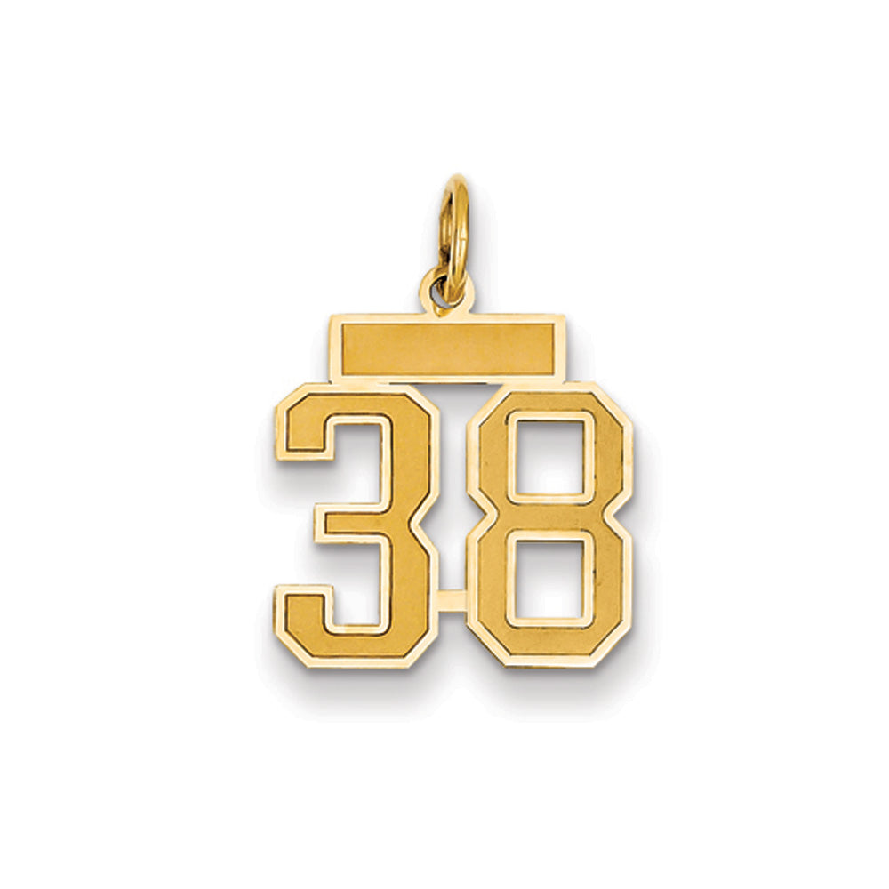 14k Yellow Gold, Jersey Collection, Small Number 38 Pendant, Item P10400-38 by The Black Bow Jewelry Co.